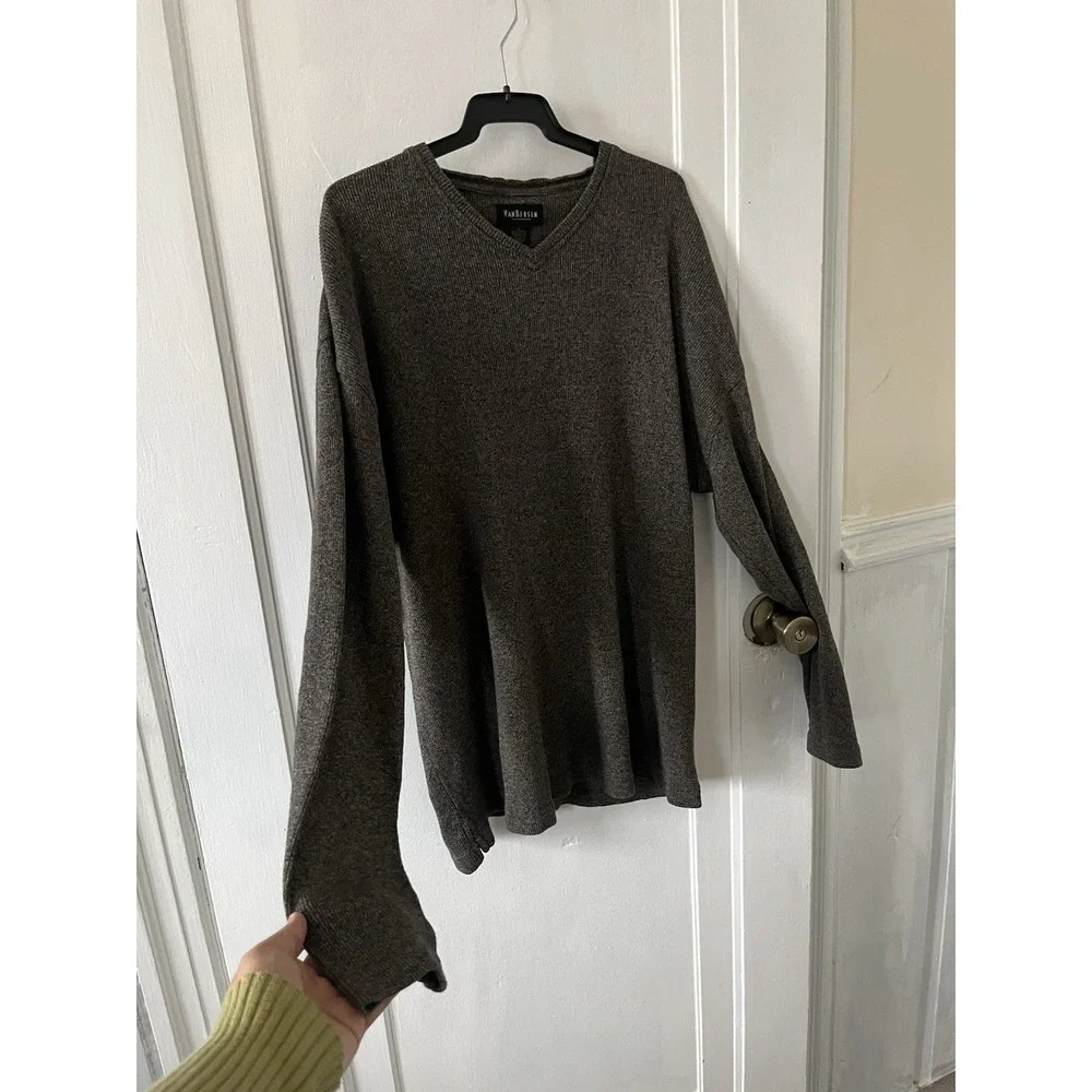 Van Heusen Charcoal Gray V-Neck Ribbed Knit Sweater Pullover Top Size L Cotton